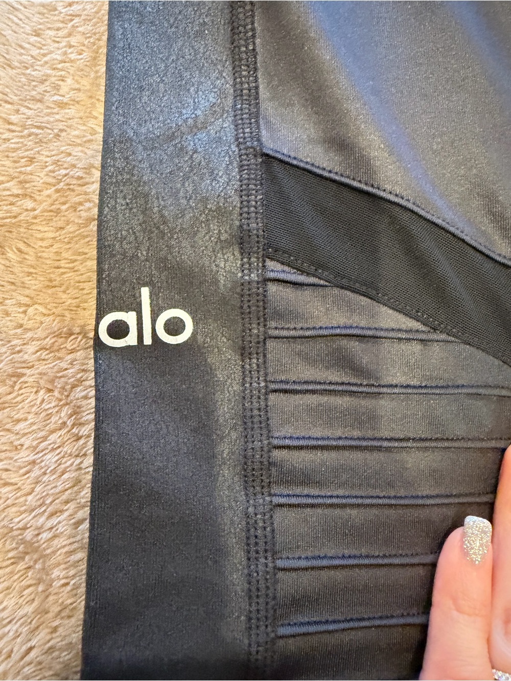 ALO Yoga Black Moto Ribbed Jeggings - Picture 3 of 5